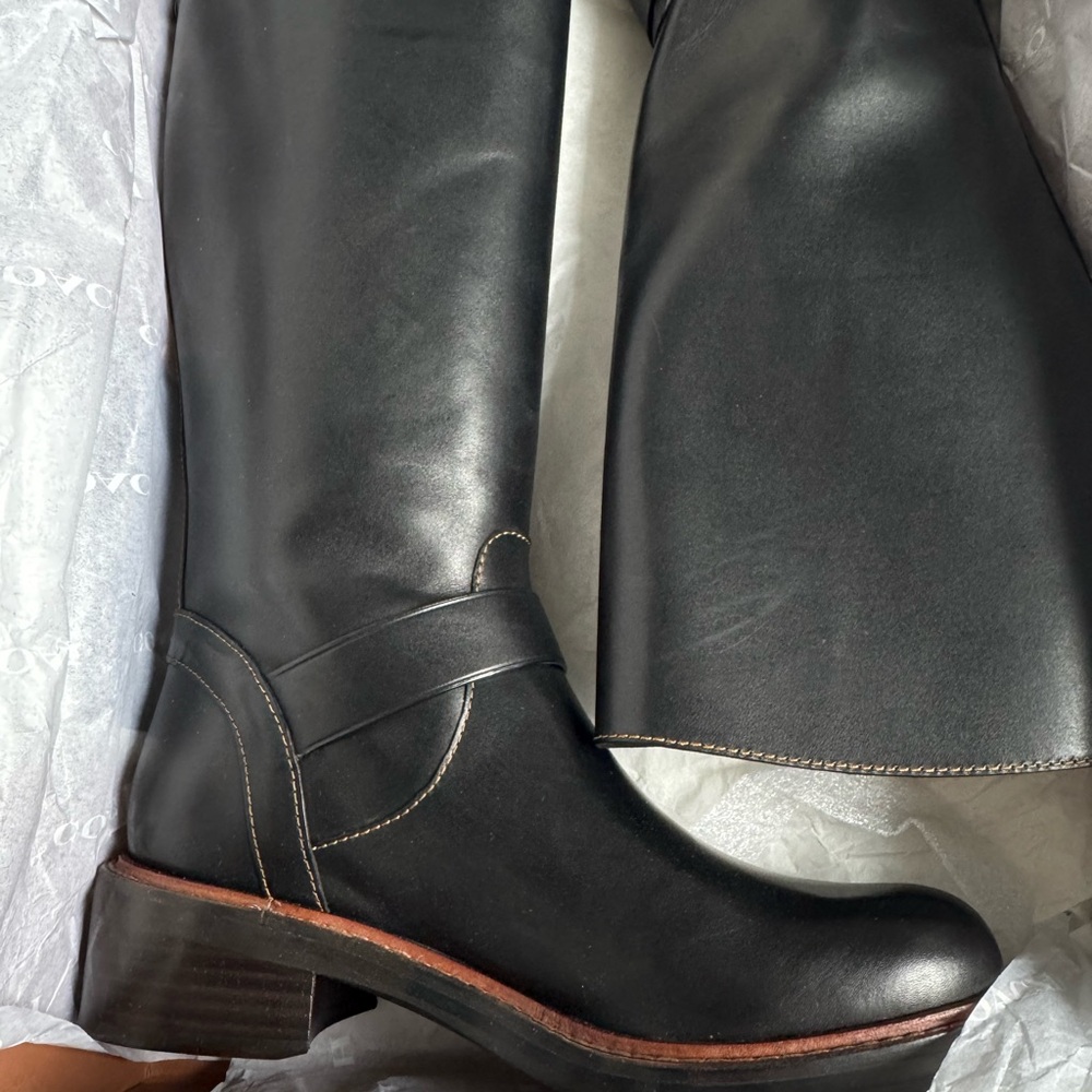 Coach Black Heeled Boots with Silver Buckle - Picture 6 of 8